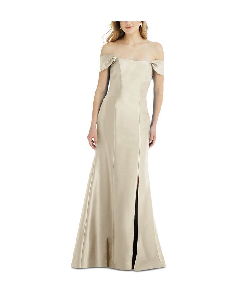 Bow-Back Off-The-Shoulder Gown Tan/Beige $78.12 Dresses