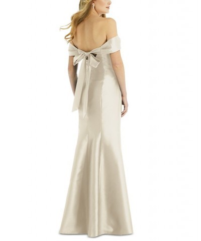 Bow-Back Off-The-Shoulder Gown Tan/Beige $78.12 Dresses