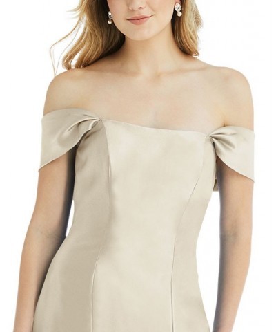 Bow-Back Off-The-Shoulder Gown Tan/Beige $78.12 Dresses