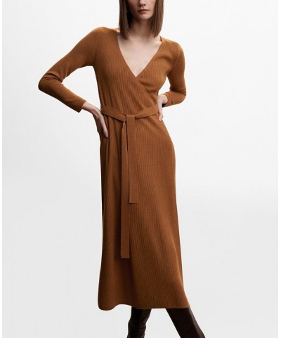 Women's Bow Knitted Dress Tobacco Brown $47.69 Dresses