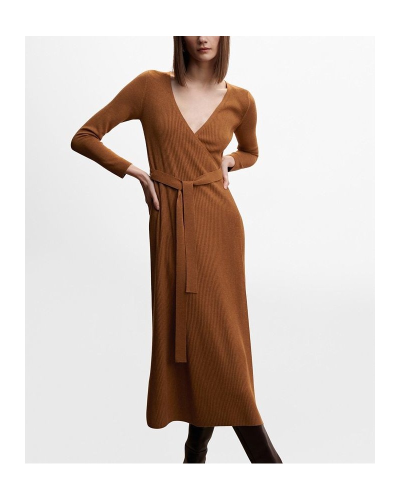 Women's Bow Knitted Dress Tobacco Brown $47.69 Dresses