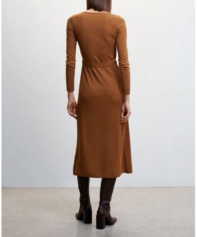 Women's Bow Knitted Dress Tobacco Brown $47.69 Dresses