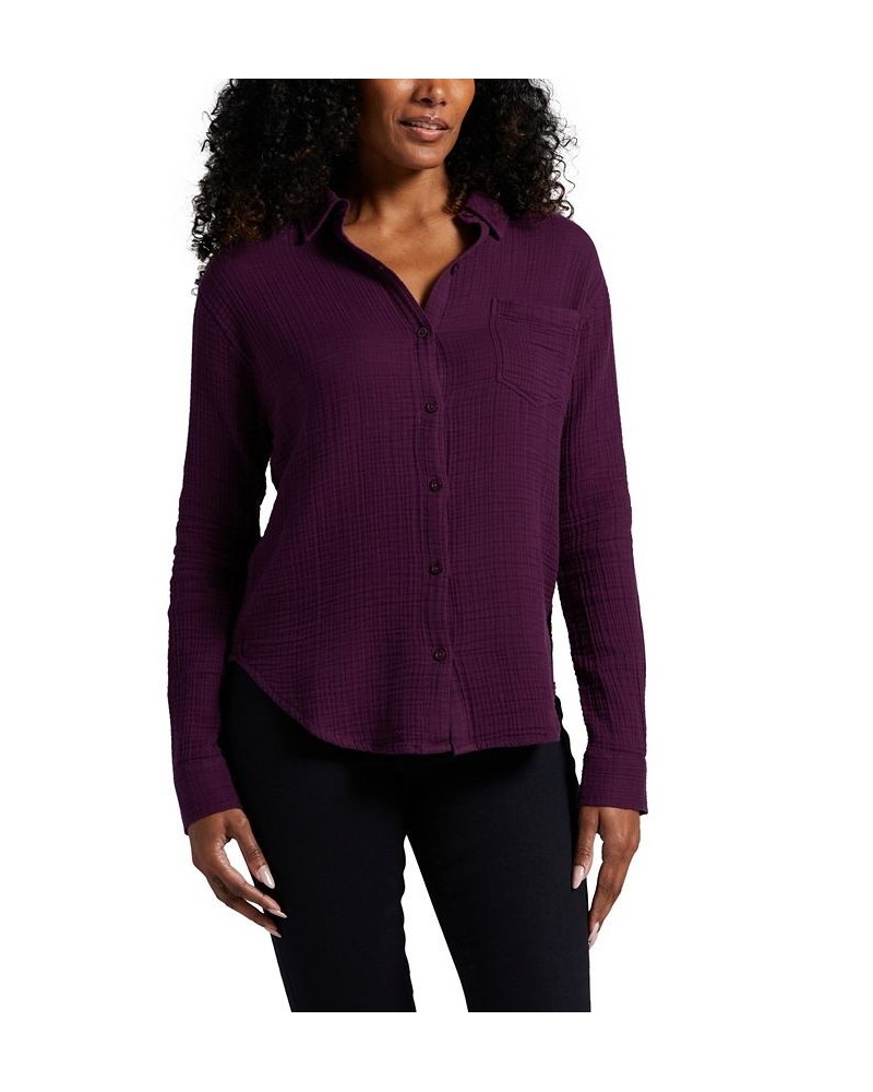 Women's Textured Long-Sleeve Tunic Top Purple $36.66 Tops