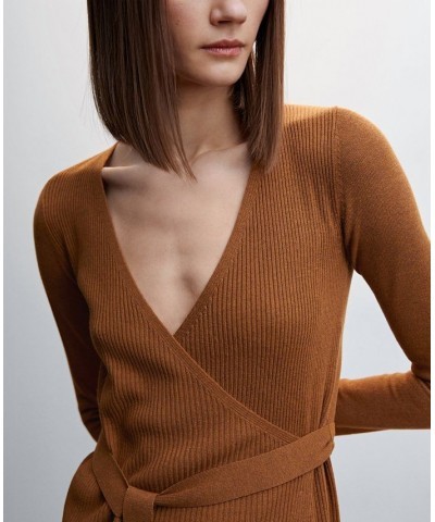 Women's Bow Knitted Dress Tobacco Brown $47.69 Dresses