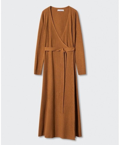 Women's Bow Knitted Dress Tobacco Brown $47.69 Dresses