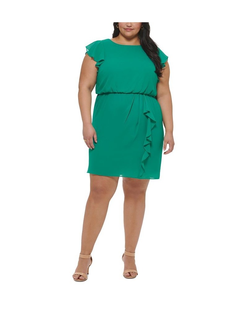 Plus Size Ruffled-Chiffon Blouson Dress Green $59.50 Dresses