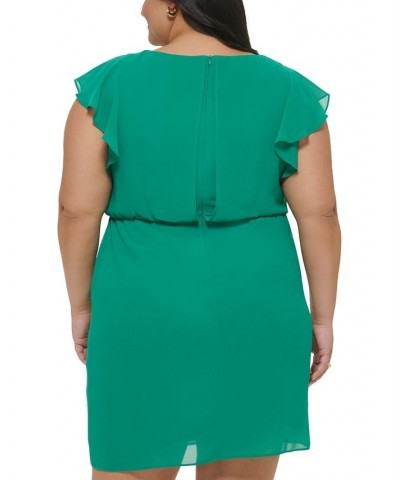 Plus Size Ruffled-Chiffon Blouson Dress Green $59.50 Dresses