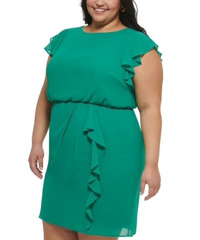 Plus Size Ruffled-Chiffon Blouson Dress Green $59.50 Dresses