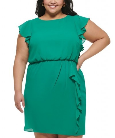 Plus Size Ruffled-Chiffon Blouson Dress Green $59.50 Dresses