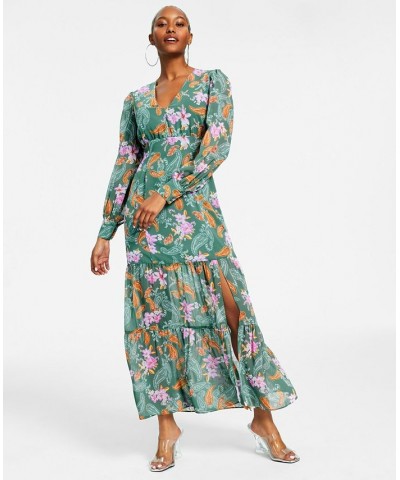 Petite Floral Chiffon Long-Sleeve Maxi Dress Patricia Paisley $27.12 Dresses
