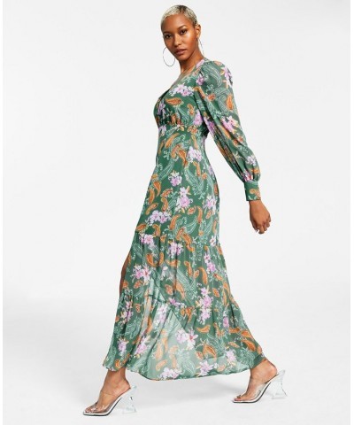 Petite Floral Chiffon Long-Sleeve Maxi Dress Patricia Paisley $27.12 Dresses