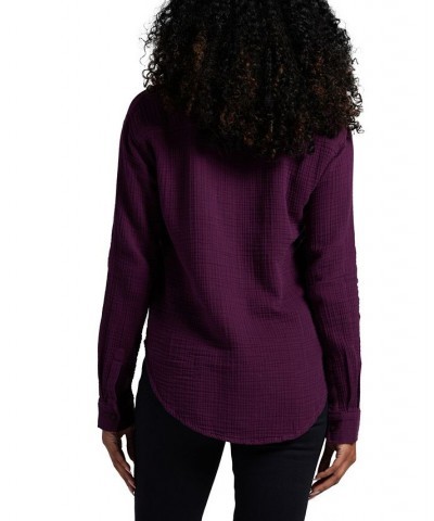 Women's Textured Long-Sleeve Tunic Top Purple $36.66 Tops