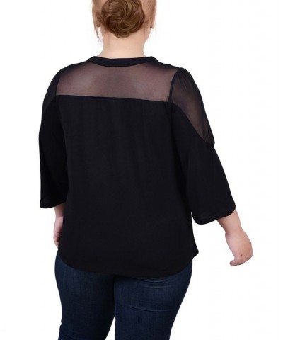 Plus Size 3/4 Sleeve Top with Neckline Cutouts and Stones Black $16.94 Tops