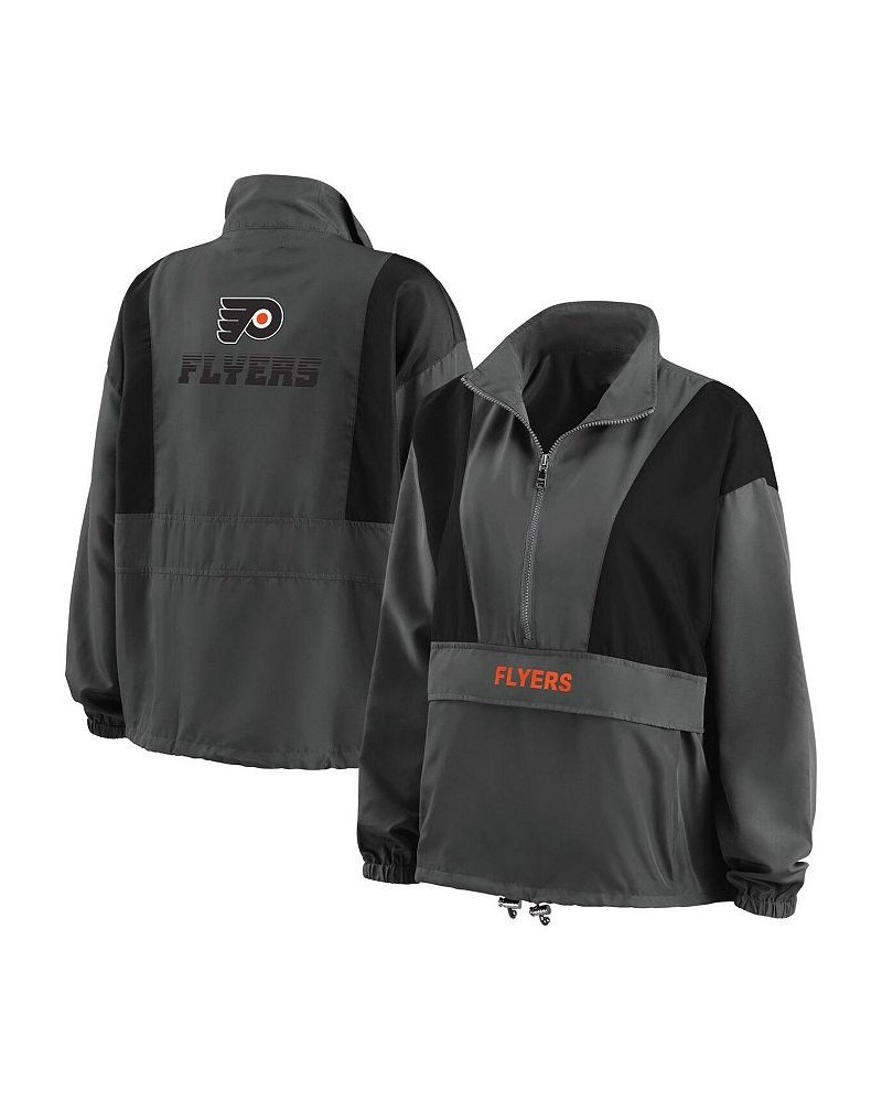 Women's Charcoal Philadelphia Flyers Popover Packable Half-Zip Jacket Charcoal $45.10 Jackets