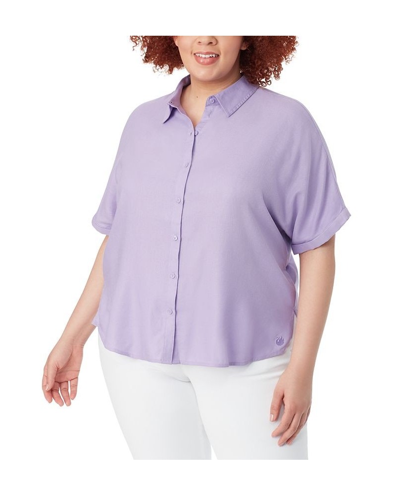 Plus Size Daisy Button-Down Woven Shirt Purple $27.60 Tops