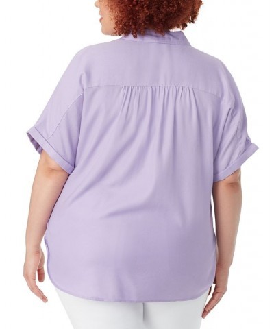 Plus Size Daisy Button-Down Woven Shirt Purple $27.60 Tops