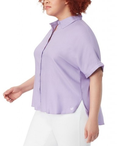 Plus Size Daisy Button-Down Woven Shirt Purple $27.60 Tops