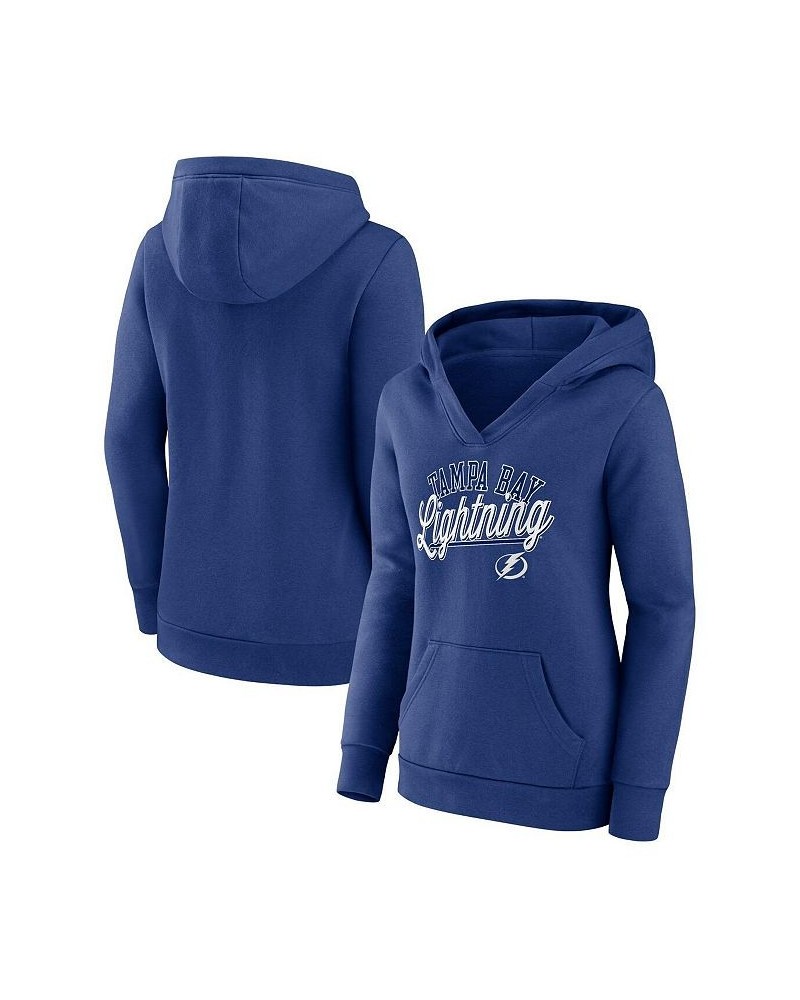 Women's Branded Blue Tampa Bay Lightning Simplicity Crossover V-Neck Pullover Hoodie Blue $43.19 Sweatshirts