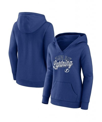 Women's Branded Blue Tampa Bay Lightning Simplicity Crossover V-Neck Pullover Hoodie Blue $43.19 Sweatshirts