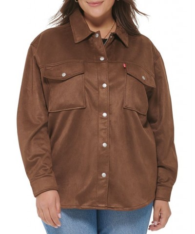 Trendy Plus Size Faux-Suede Shacket Dark Brown Café $44.20 Jackets