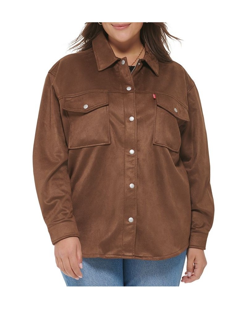 Trendy Plus Size Faux-Suede Shacket Dark Brown Café $44.20 Jackets