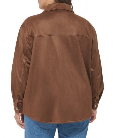 Trendy Plus Size Faux-Suede Shacket Dark Brown Café $44.20 Jackets