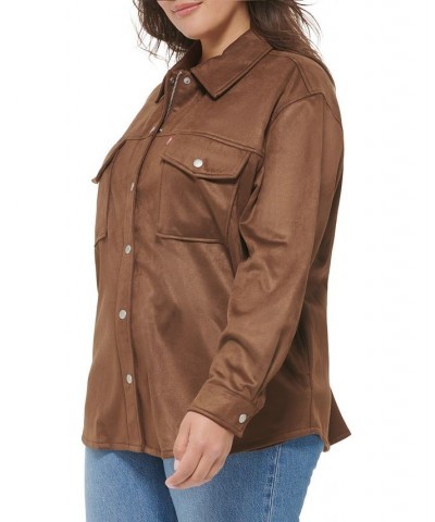 Trendy Plus Size Faux-Suede Shacket Dark Brown Café $44.20 Jackets