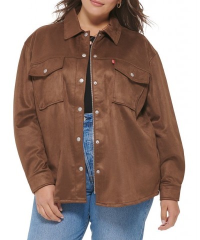 Trendy Plus Size Faux-Suede Shacket Dark Brown Café $44.20 Jackets