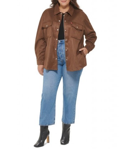 Trendy Plus Size Faux-Suede Shacket Dark Brown Café $44.20 Jackets