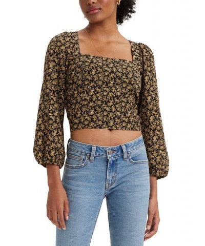 Women's Finn Floral-Print Puff-Sleeve Blouse Janice Floral Caviar $13.79 Tops