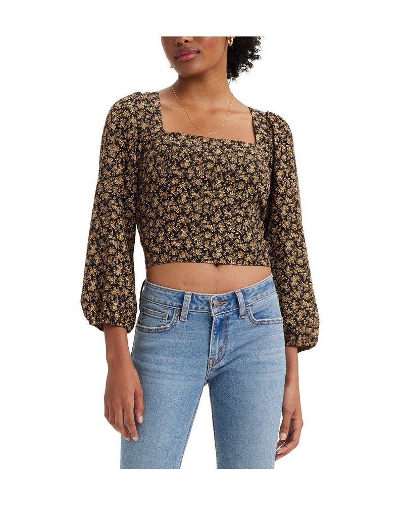 Women's Finn Floral-Print Puff-Sleeve Blouse Janice Floral Caviar $13.79 Tops