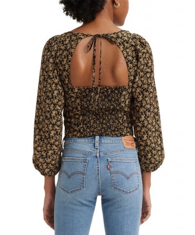 Women's Finn Floral-Print Puff-Sleeve Blouse Janice Floral Caviar $13.79 Tops