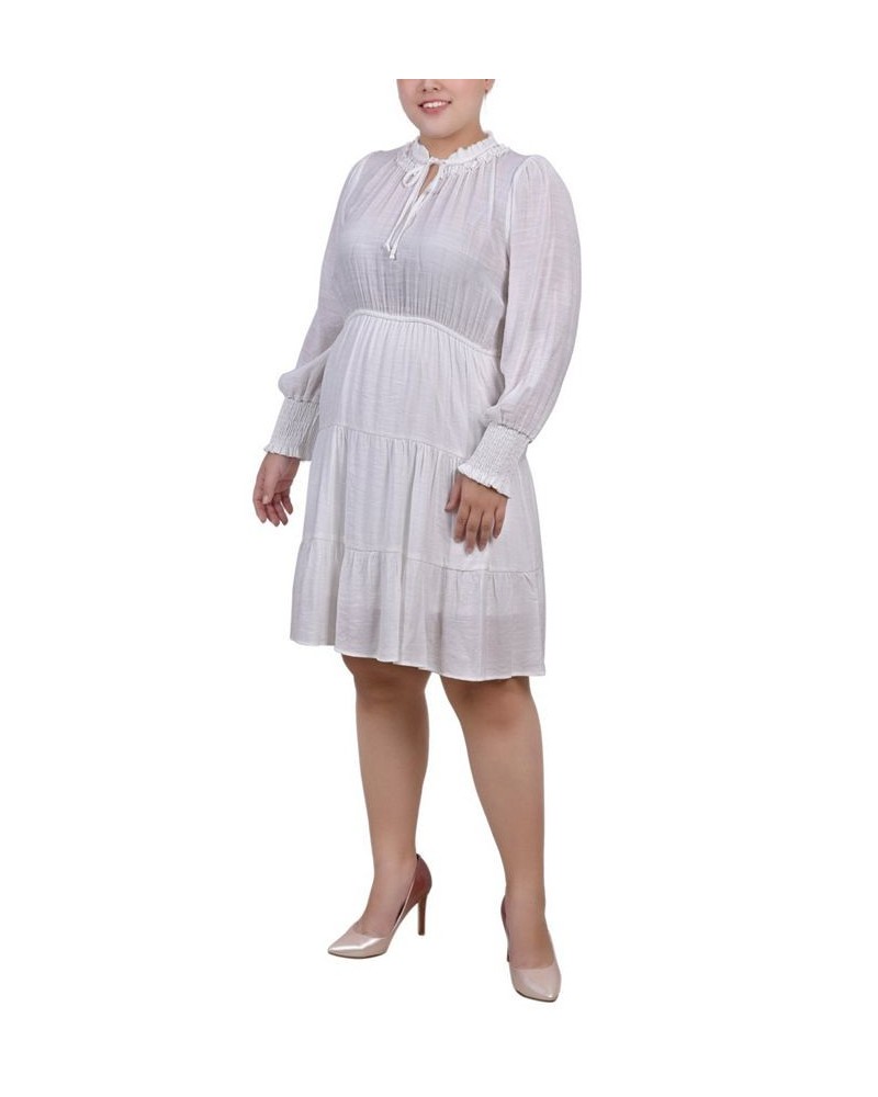 Plus Size Long Sleeve Tiered Dress with Ruffled Neck White $15.30 Dresses