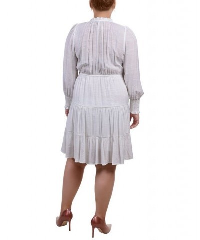 Plus Size Long Sleeve Tiered Dress with Ruffled Neck White $15.30 Dresses