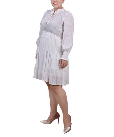 Plus Size Long Sleeve Tiered Dress with Ruffled Neck White $15.30 Dresses