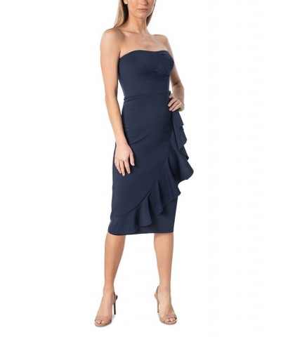 Women's Strapless Ruffled Dress Navy $47.00 Dresses