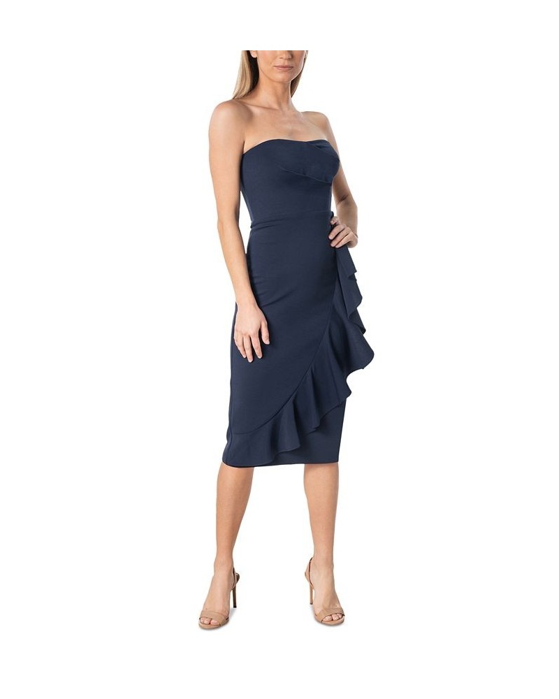 Women's Strapless Ruffled Dress Navy $47.00 Dresses