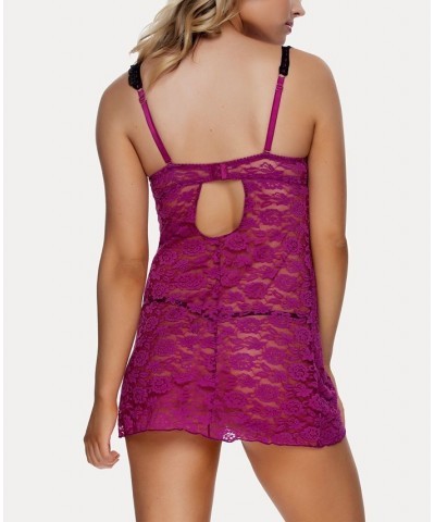 Women's Rachel Lace Chemise 2 Piece Lingerie Set Purple $20.70 Sleepwear