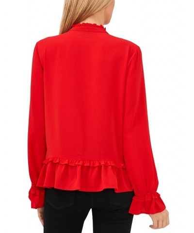 Women's Pleated Ruffle-Trim Blouse Luminous Red $41.42 Tops