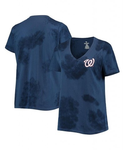 Women's Navy Washington Nationals Plus Size Cloud V-Neck T-shirt Navy $25.19 Tops