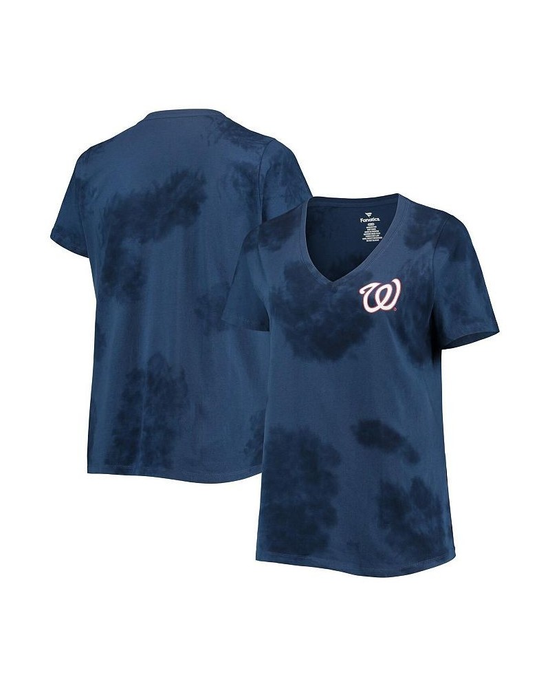 Women's Navy Washington Nationals Plus Size Cloud V-Neck T-shirt Navy $25.19 Tops