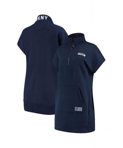 Women's College Navy Seattle Seahawks Naomi Quarter-Zip Sneaker Dress Navy $50.34 Dresses