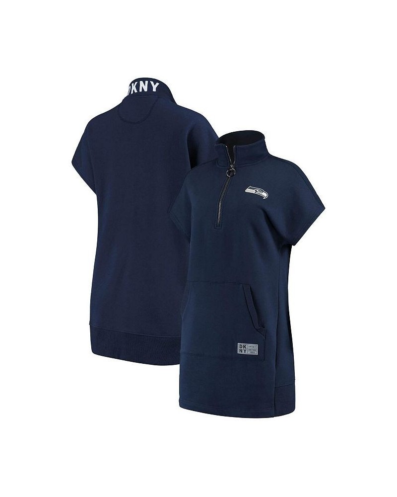 Women's College Navy Seattle Seahawks Naomi Quarter-Zip Sneaker Dress Navy $50.34 Dresses