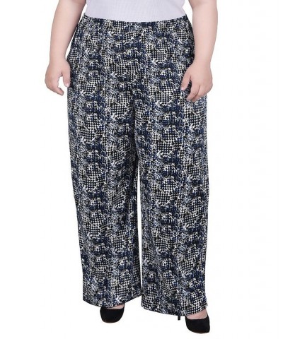 Plus Size Wide Leg Pull On Pants Black Navy Abstract $13.43 Pants