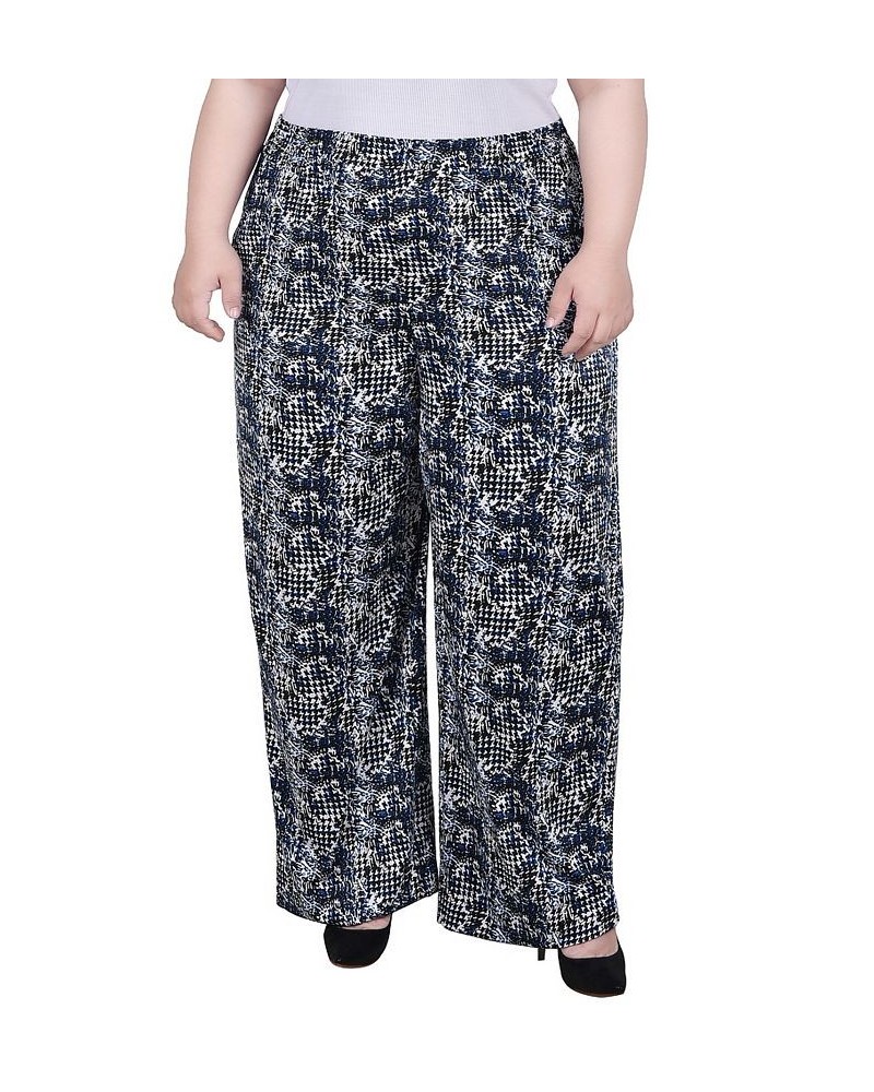 Plus Size Wide Leg Pull On Pants Black Navy Abstract $13.43 Pants