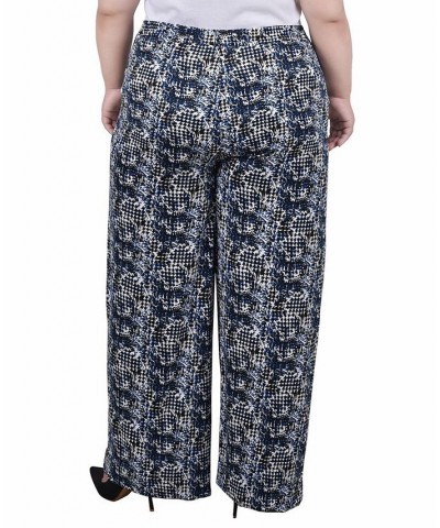 Plus Size Wide Leg Pull On Pants Black Navy Abstract $13.43 Pants