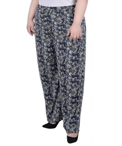 Plus Size Wide Leg Pull On Pants Black Navy Abstract $13.43 Pants