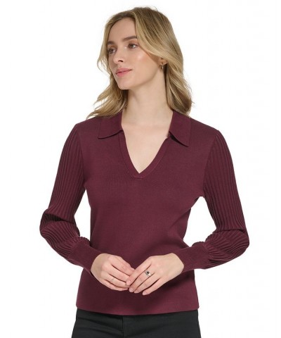 Women's Long Sleeve Collared V-Neck Sweater Port $34.04 Sweaters