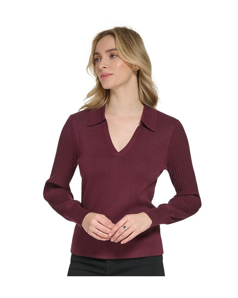 Women's Long Sleeve Collared V-Neck Sweater Port $34.04 Sweaters