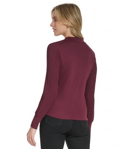 Women's Long Sleeve Collared V-Neck Sweater Port $34.04 Sweaters